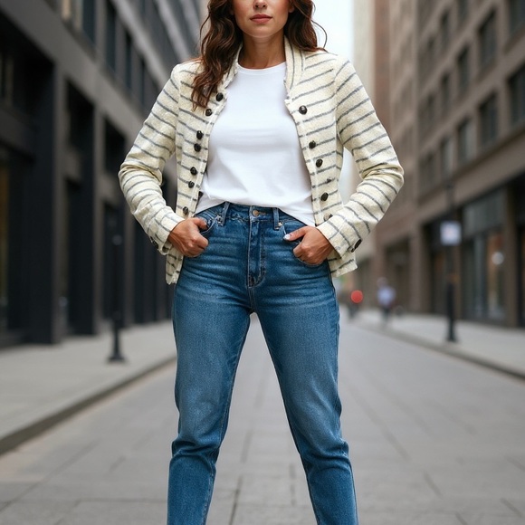 Free People Jackets & Blazers - Free People Striped Knit Military-Style Jacket Size S
